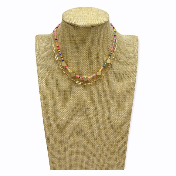 BP. Beaded Heart Charm Set Of Two Necklaces - Picture 5 of 5